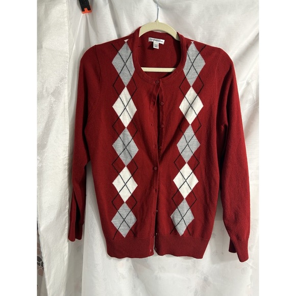 Y2K Women's Croft & Barrow Argyle Cardigan PXL Button Up Preppy Lightweight Red - Picture 4 of 4